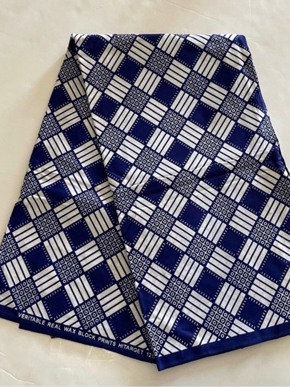 Bold Navy Blue and White Geometric Block Print Cotton Fabric